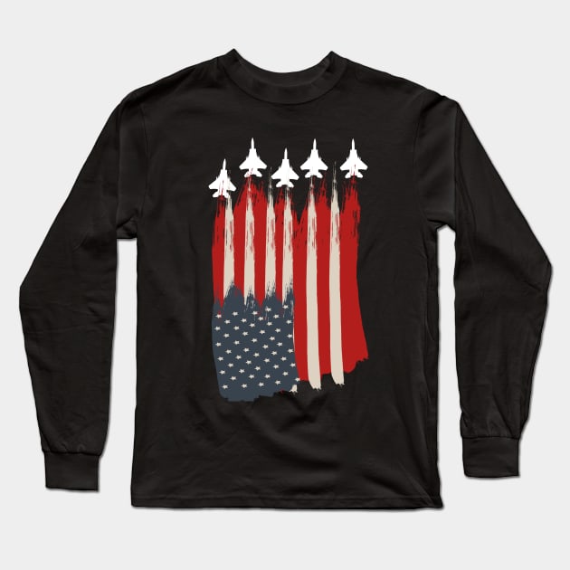 american flag and patriotic jets..4th of july gift Long Sleeve T-Shirt by DODG99